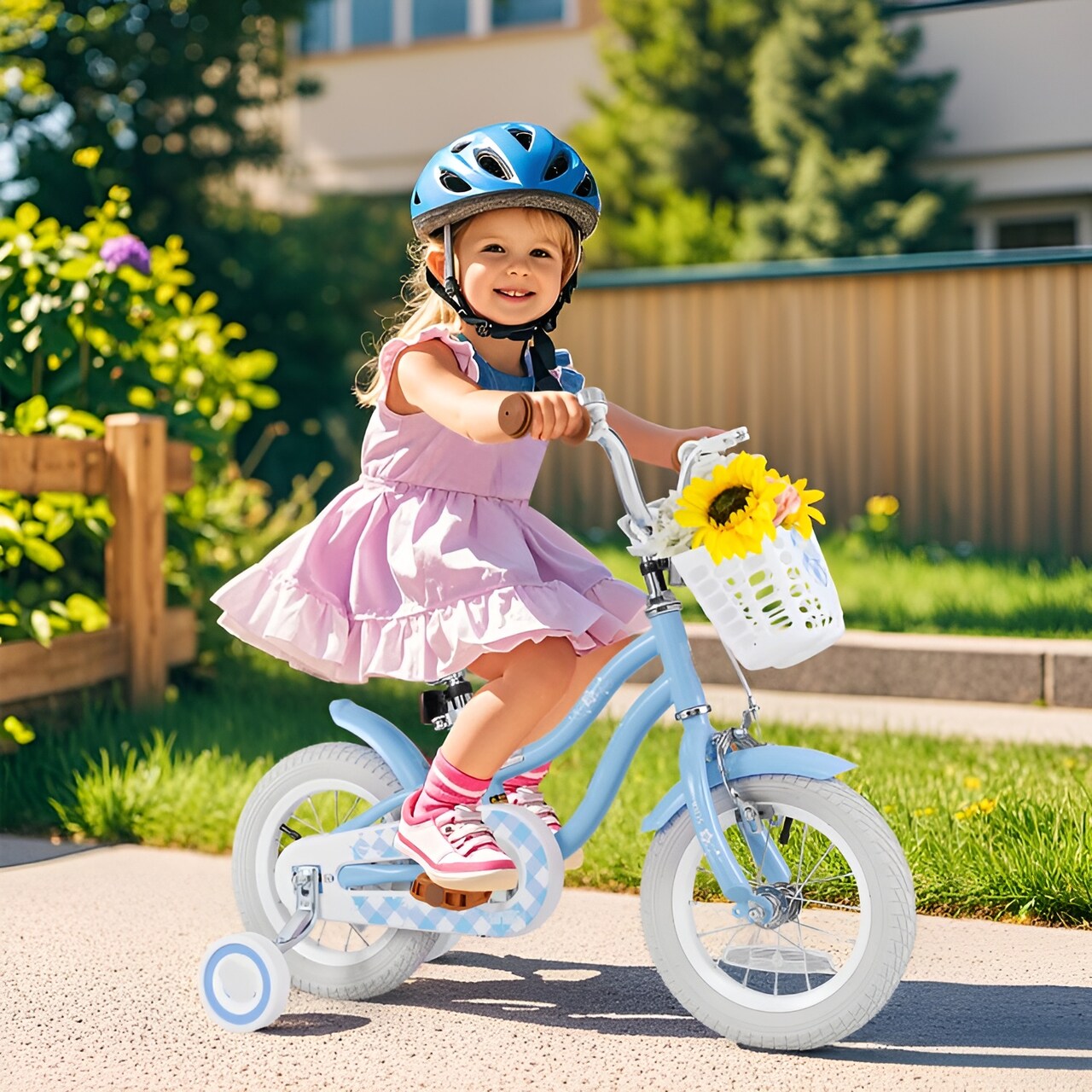 Kids Bicycle with Training Wheels Adjustable Seat and Dual Brake System